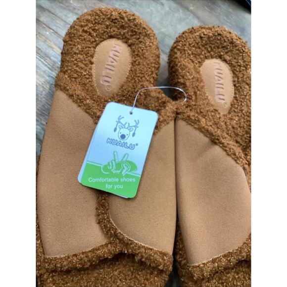 Kuailu Women’s Warm Slippers Brown Size 11 - Picture 2 of 5